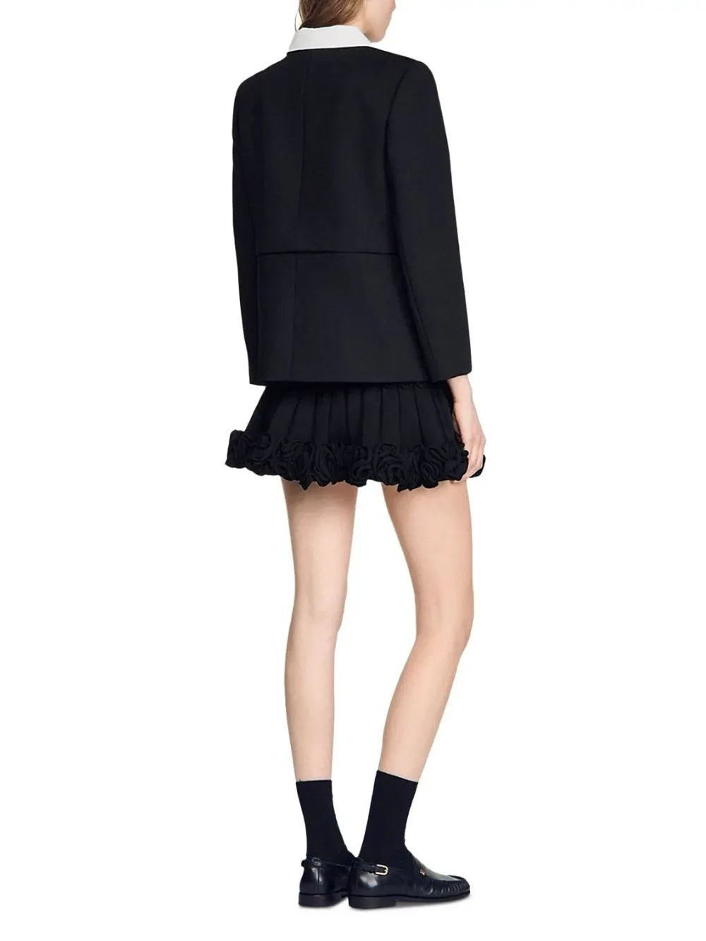 Contrast Collar Wool Jacket Flowering Girl
