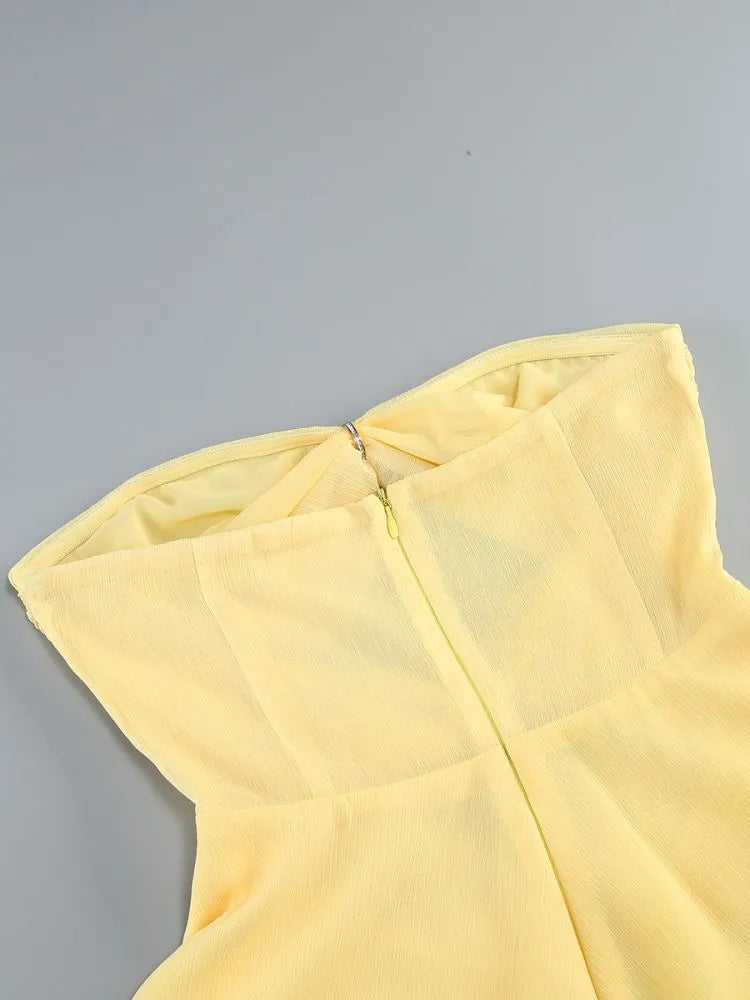Bryony Yellow Strapless Cutout Mini Dress Flowering Girl