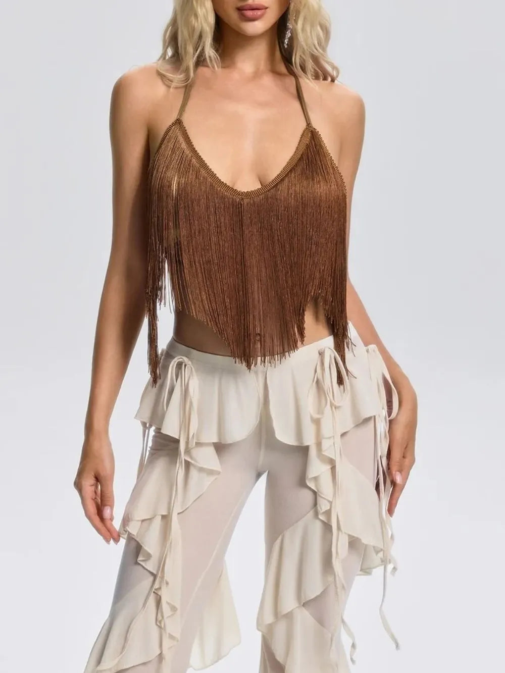 Fedora Backless Fringe Top Flowering Girl