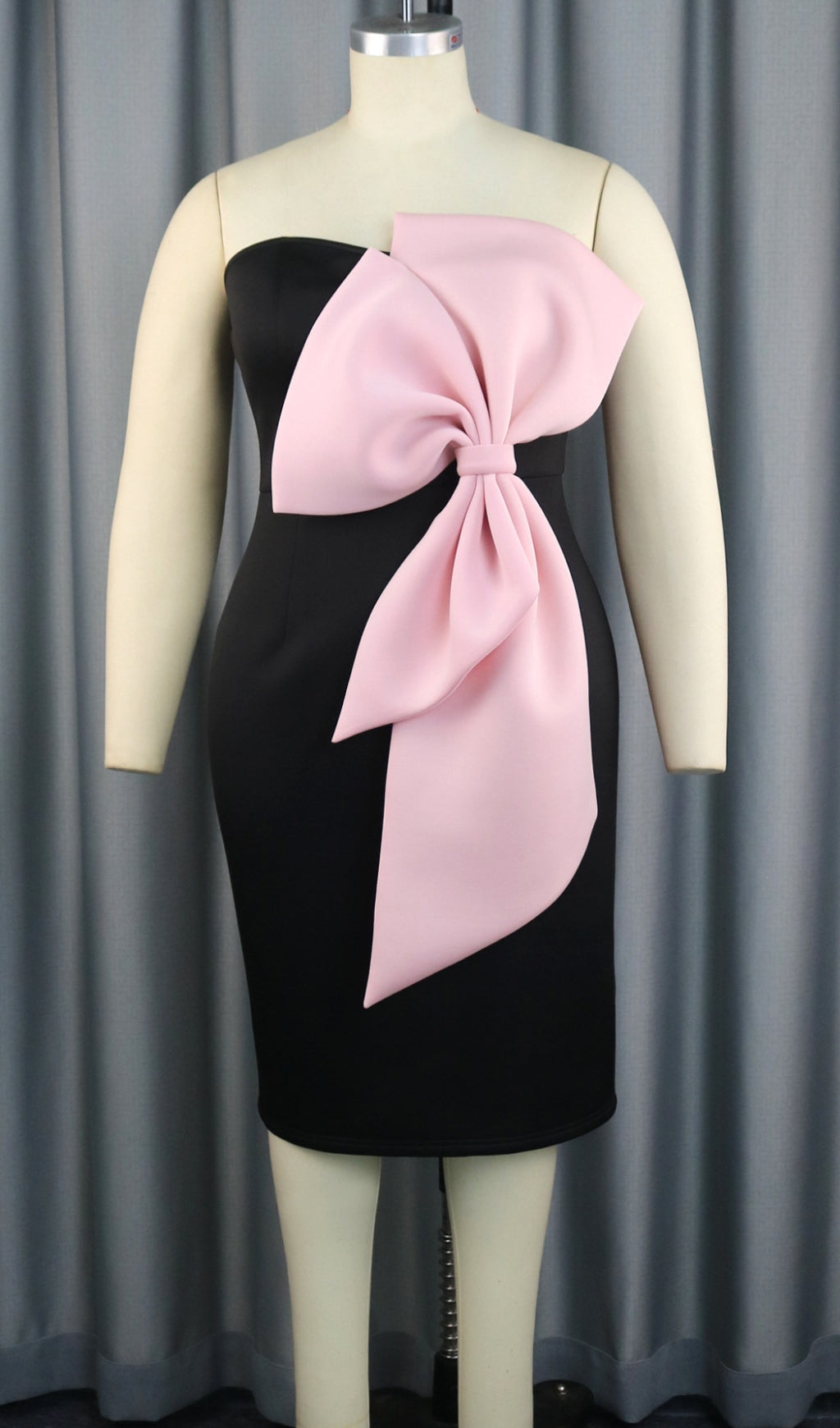 Bachue Black Bow Strapless Midi Dress Flowering Girl