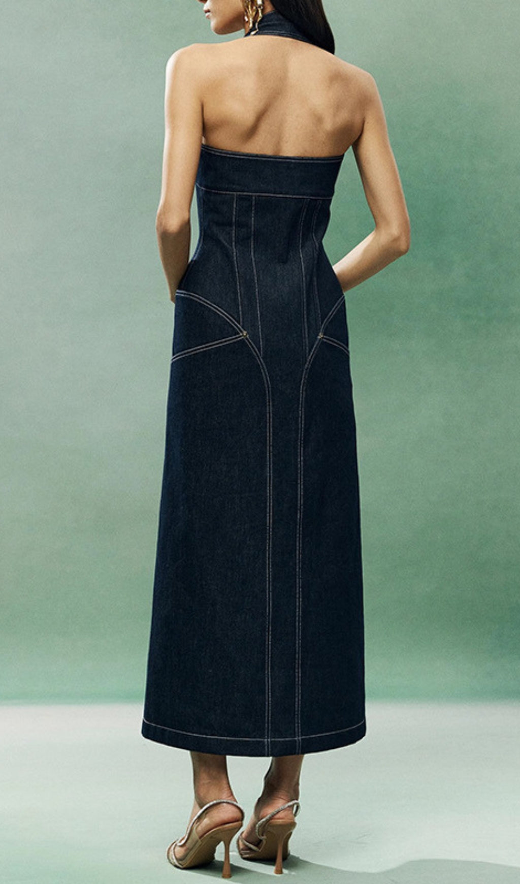 Everlee Halter Denim Midi Dress Flowering Girl