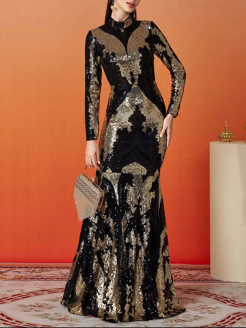 Stand Collar Sequin Prom Dress Flowering Girl
