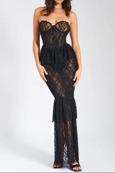 Zen Black Lace Corset Maxi Dress Flowering Girl