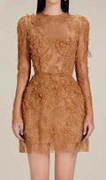 Floral And Ramage Embroidery Midi Dress In Brown Flowering Girl