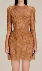 Floral And Ramage Embroidery Midi Dress In Brown Flowering Girl