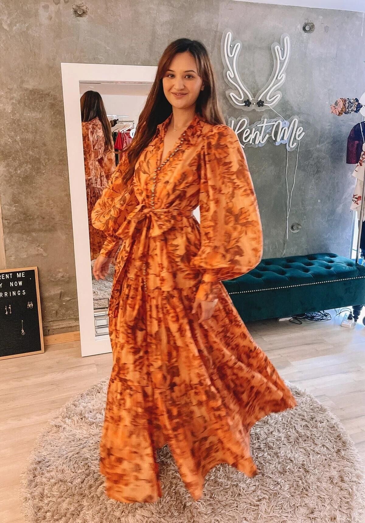 Kelly Printed Balloon Sleeve Maxi Dress Flowering Girl