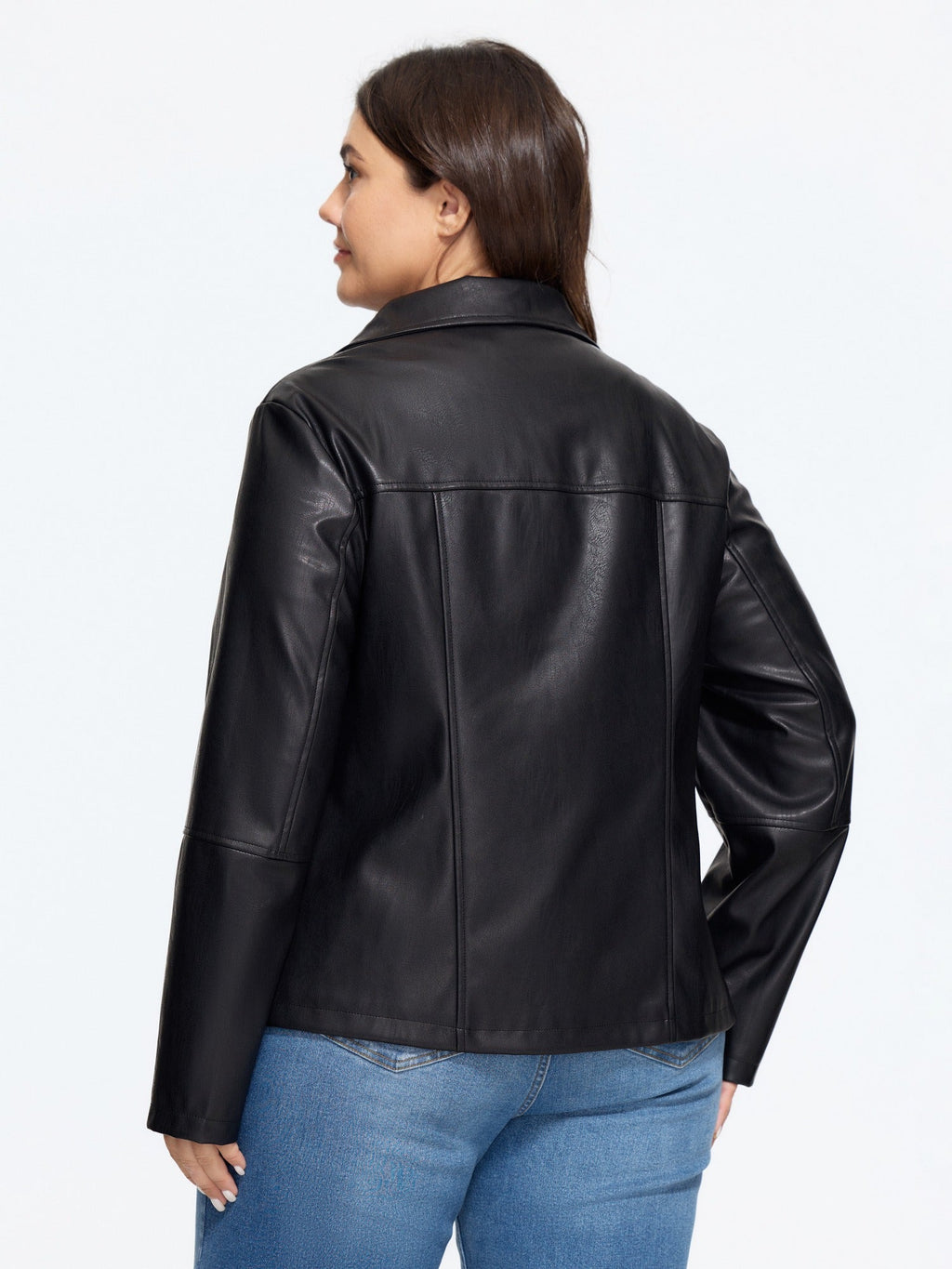 Lapel Collar Asymmetric Zipper Pocket Biker Jacket Flowering Girl