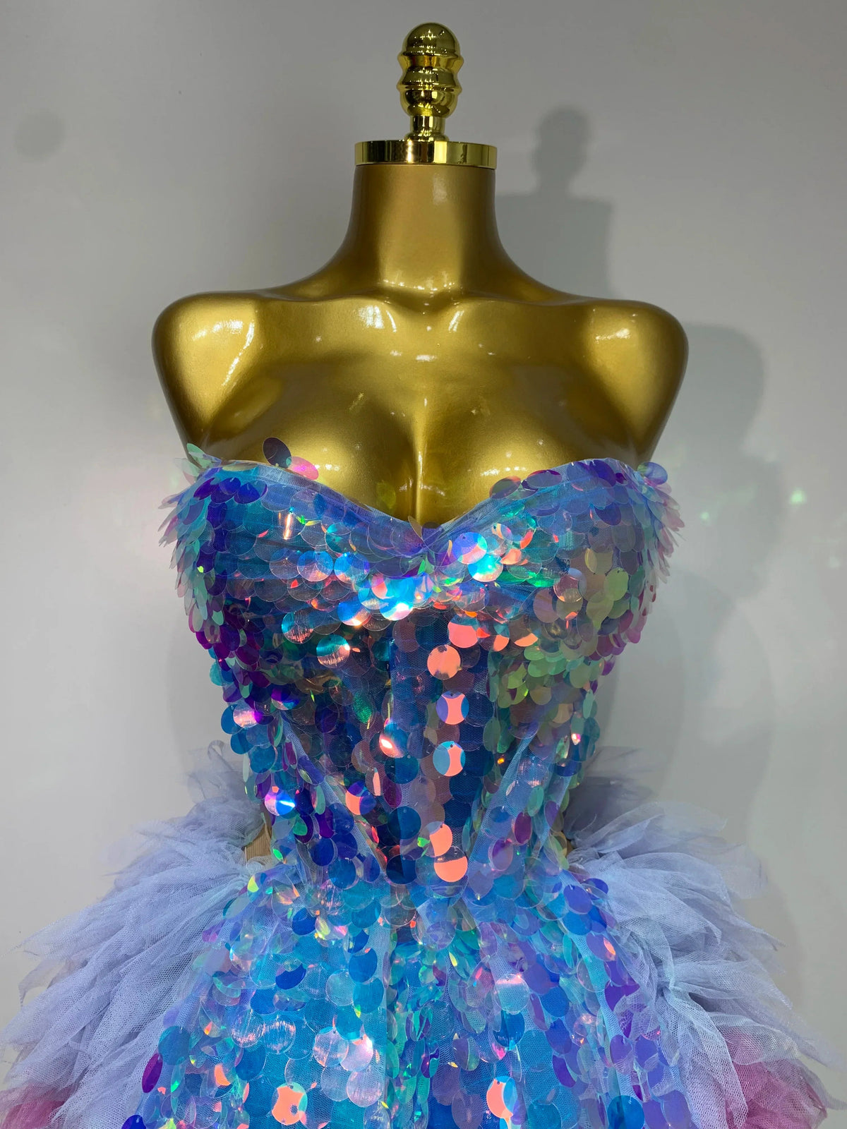 Sparkly Sequins Ruffles Backless Two Pieces Set Flowering Girl