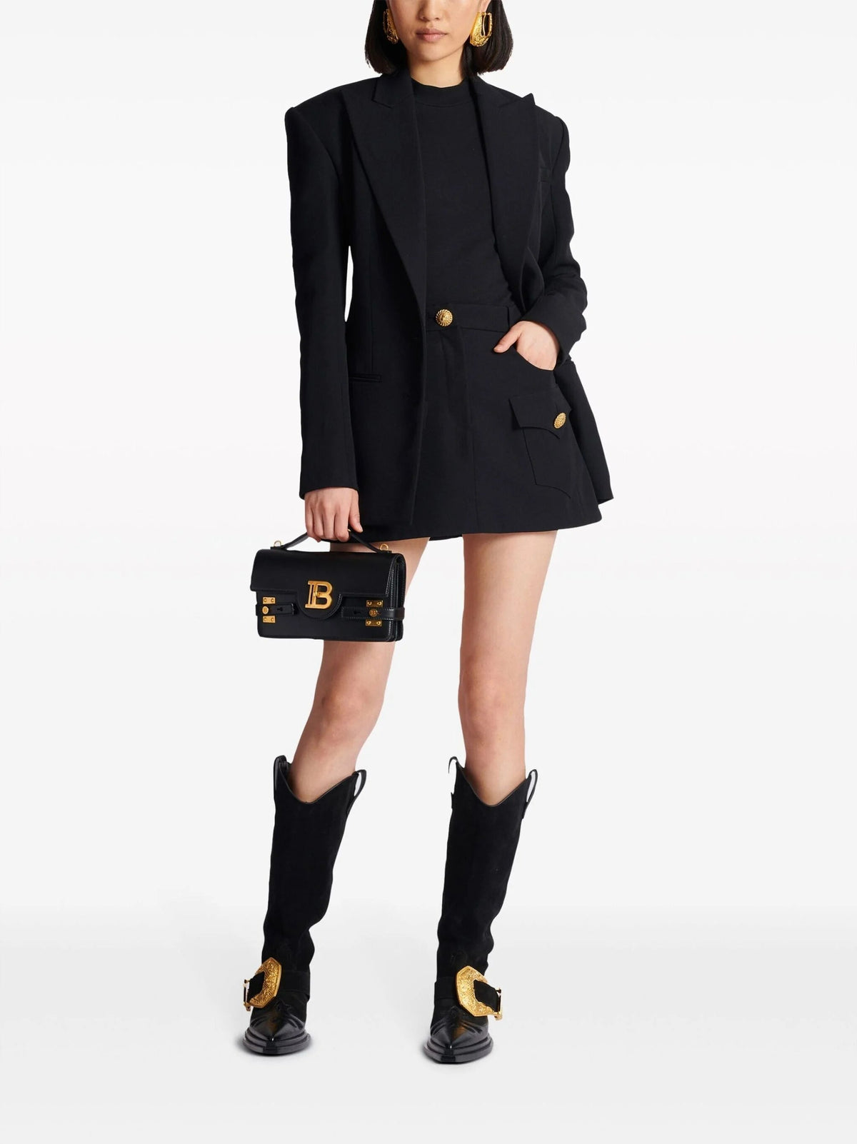 BLACK BUTTON-EMBELLISHED KNITTED T-SHIRT Flowering Girl