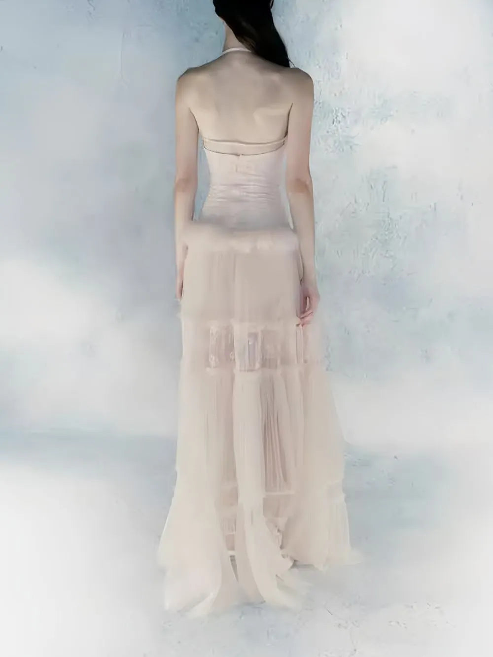 Marija White Spaghetti Mesh Maxi Dress Flowering Girl