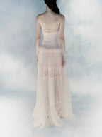 Marija White Spaghetti Mesh Maxi Dress Flowering Girl