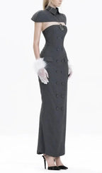 Double-Breasted Strapless Sleeveless Suit With Lapel - Grey Flowering Girl