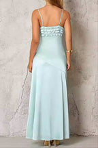 Simona Ruffle Trim Silk Maxi Dress In Mint Flowering Girl