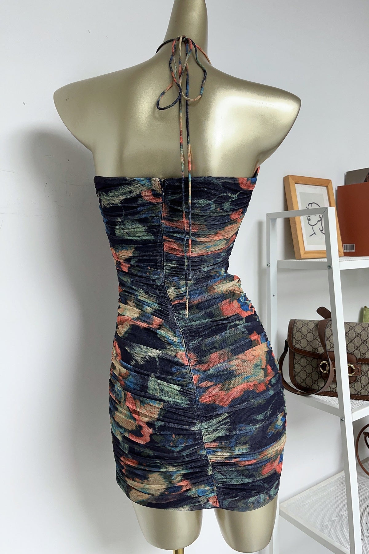 multicolor floral print pleated Bodycon Mini Dress Flowering Girl