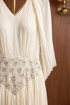 Cream Chiffon A-Line Gown with Cape Sleeves Flowering Girl