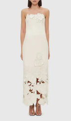 Rayna Appliqué Bustier Maxi Dress In White Flowering Girl