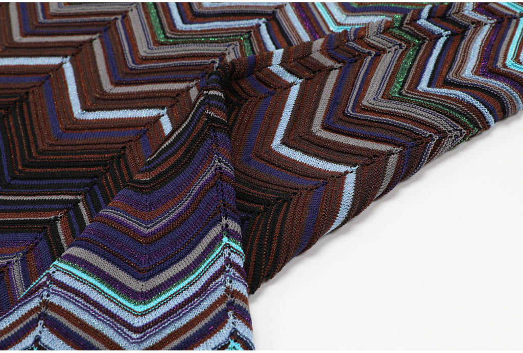 One-Shoulder Chevron Maxi Dress in Teal, Purple & Brown Flowering Girl