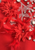 Hedy Rhinestone Feather Bandage Strappy Mini Dress - Red Flowering Girl