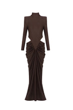 Jacqueline Turtleneck Long Sleeve Cutout Bodycon Gown In Brown Flowering Girl