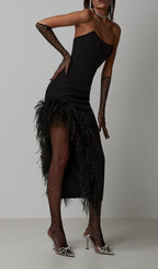 Feather High-Low Dress In Black Flowering Girl
