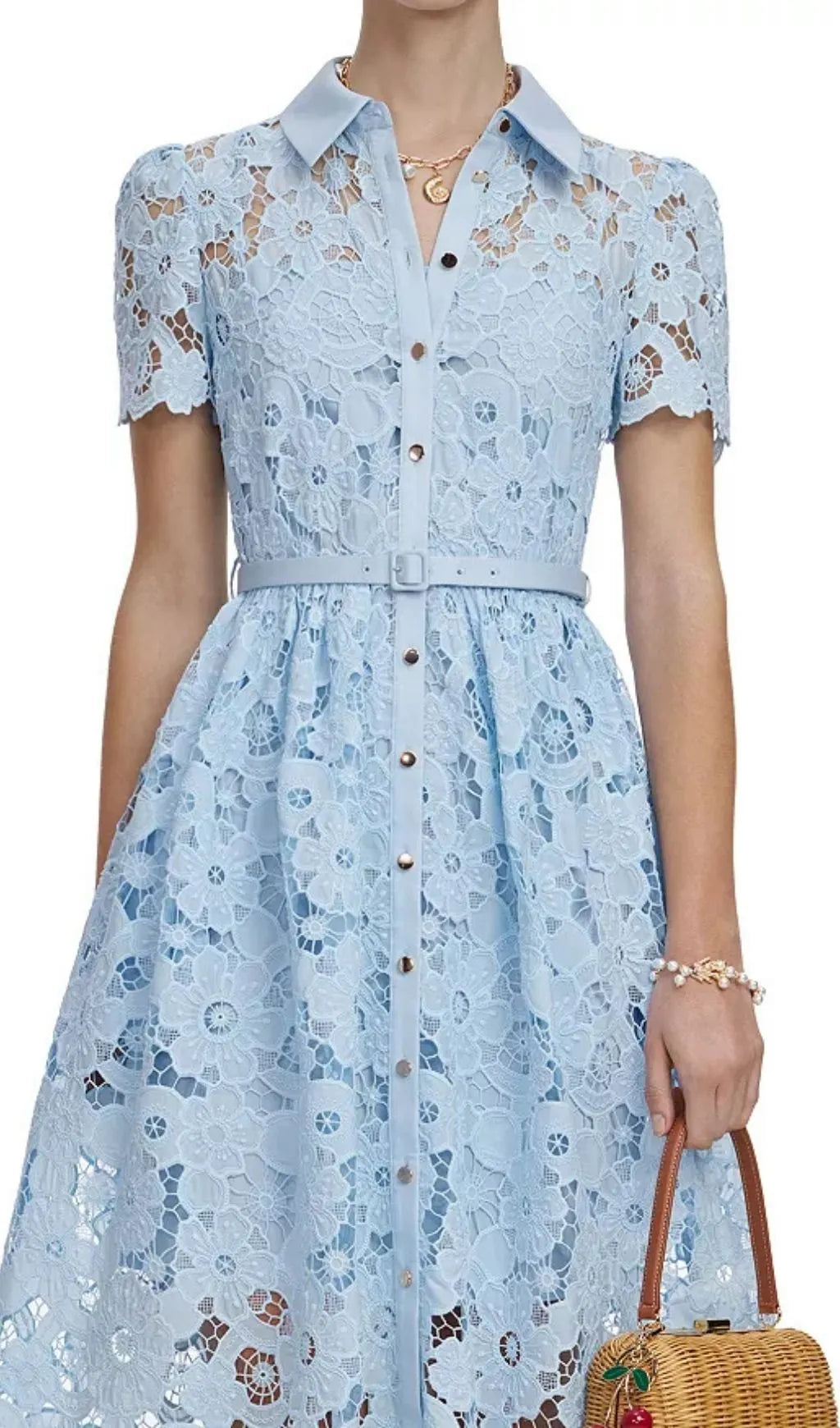 Lace Collared Midi Dress - Blue Flowering Girl