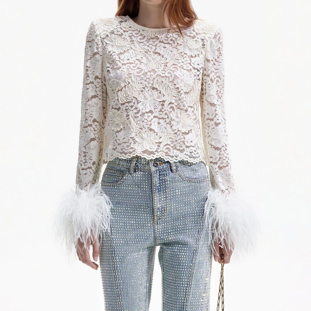 CREAM CORD LACE FEATHER TOP Flowering Girl