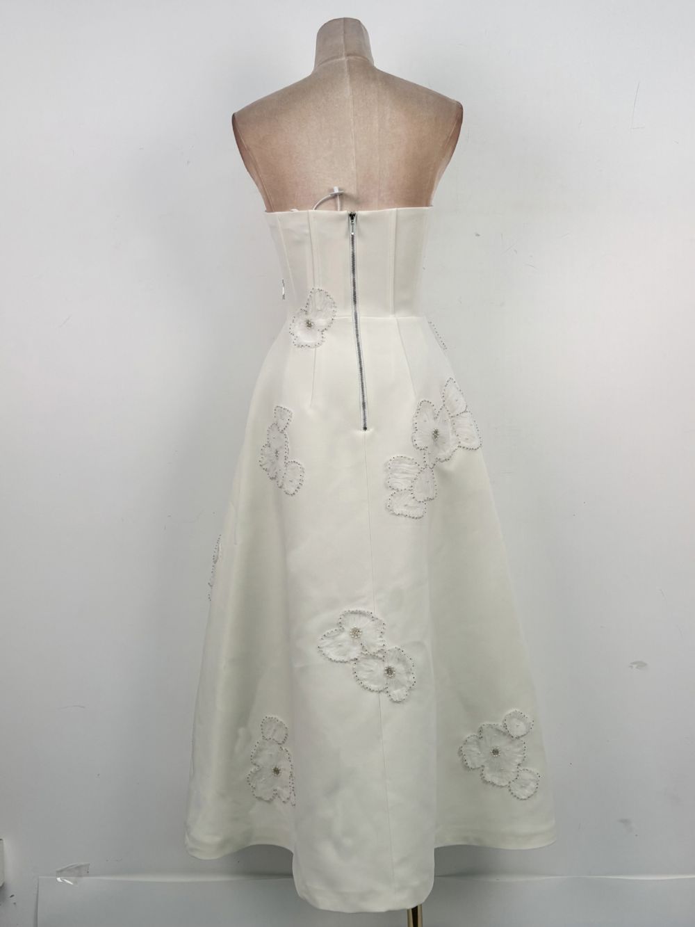 Micha White Strapless Corset Flower Maxi Dress Flowering Girl