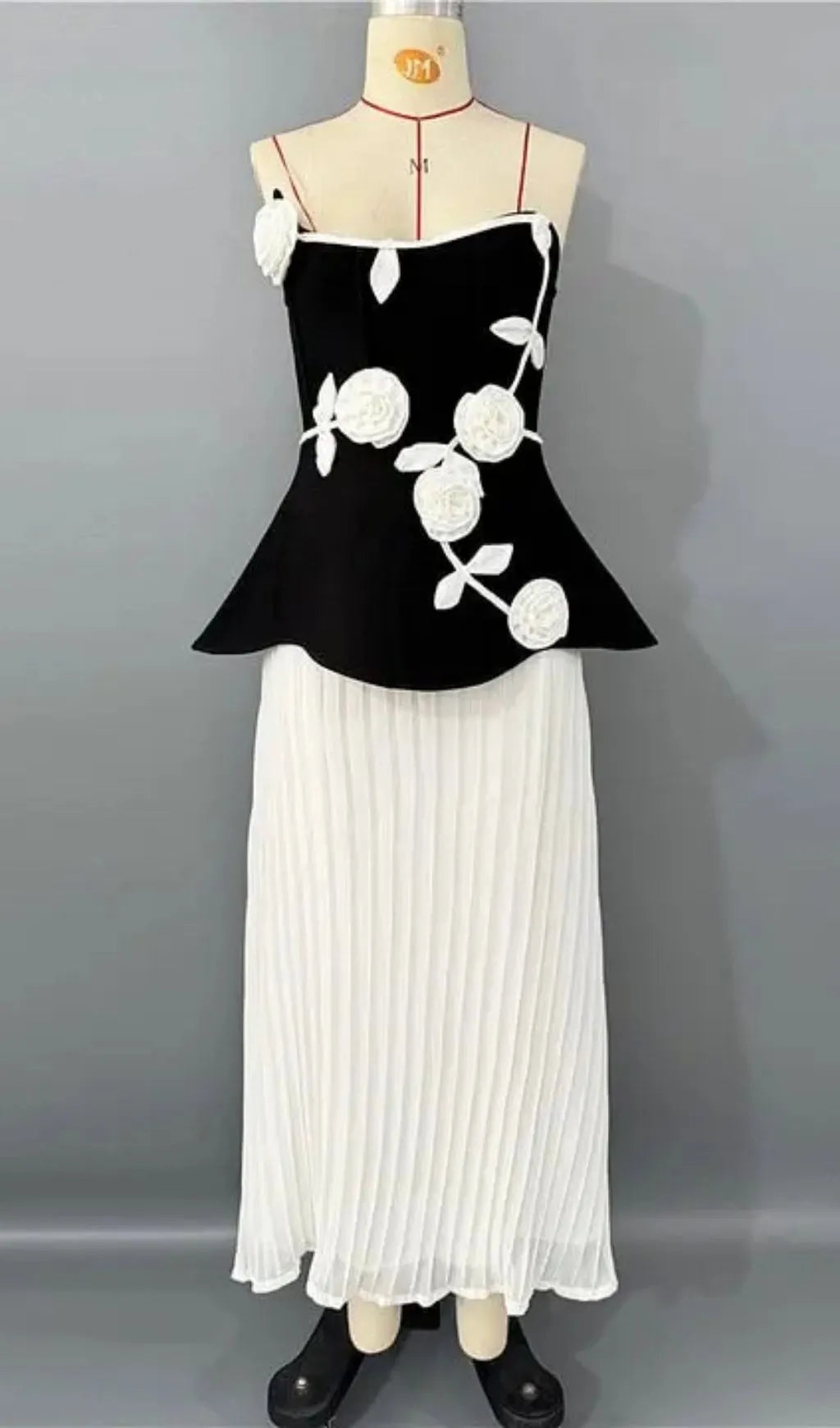 Strapless 3D Rose Appliqué Peplum Maxi Dress Flowering Girl