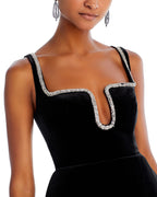 PAULA RHINESTONE TRIM BLACK STRAP MINI DRESS Flowering Girl