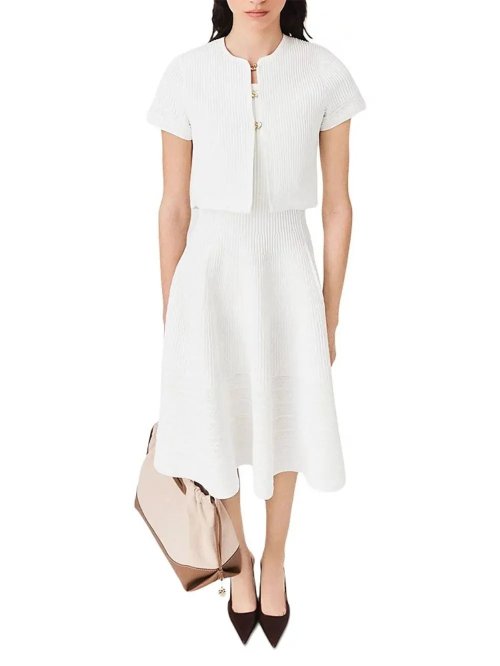 Ribbed Short Sleeve Cardigan Flowering Girl