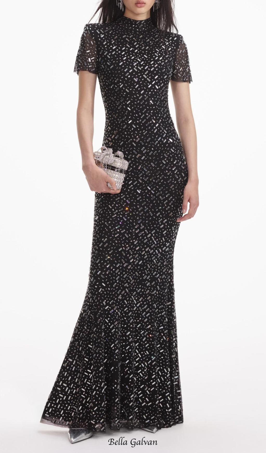 tiffany Crystal embellished Maxi Dress in black Flowering Girl