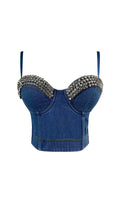 Rhinestone Backless Cropped Top In Navy Blue Flowering Girl