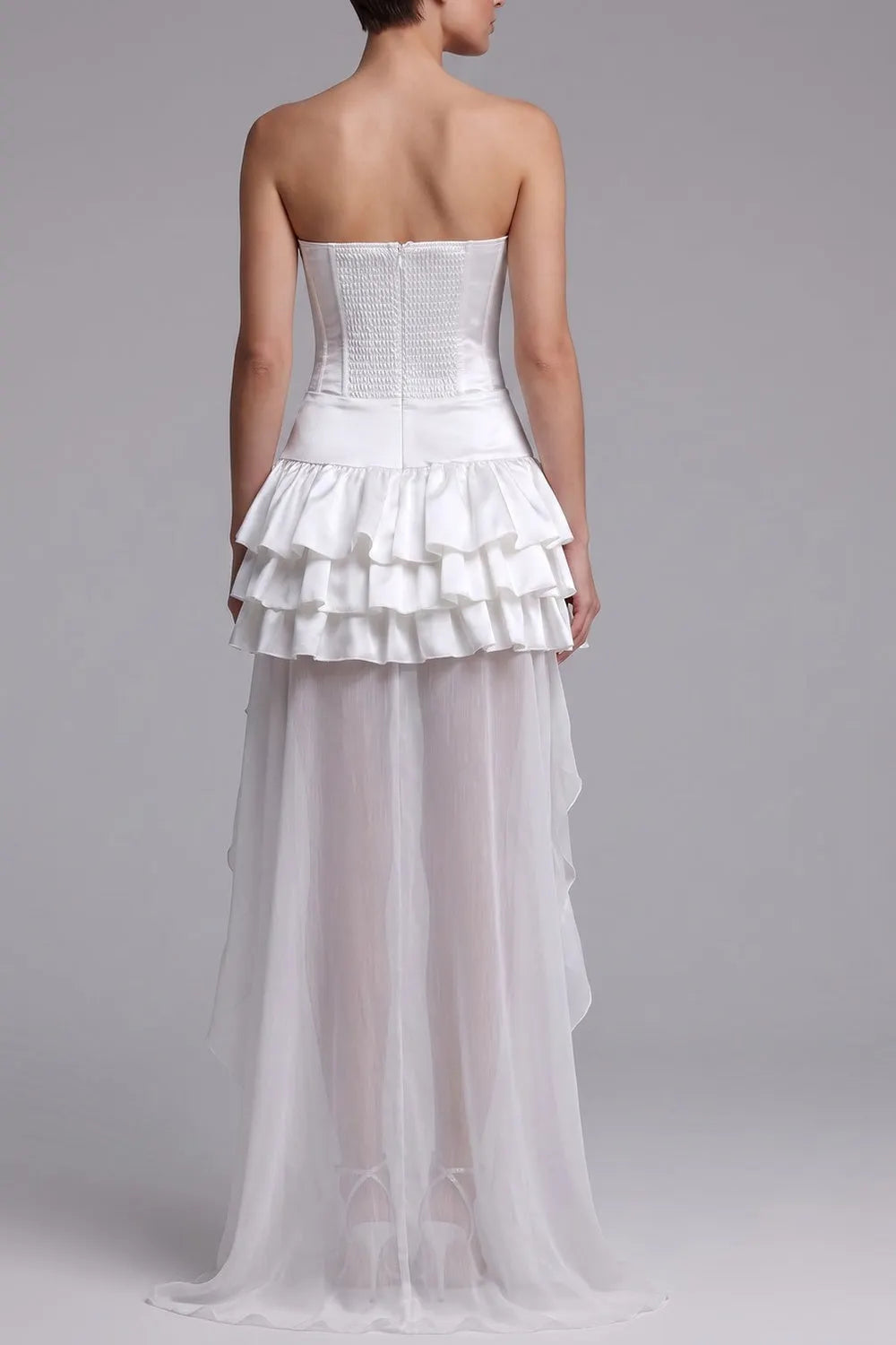 Strapless Textured Corset High Low Ruffle Mini Dress Flowering Girl