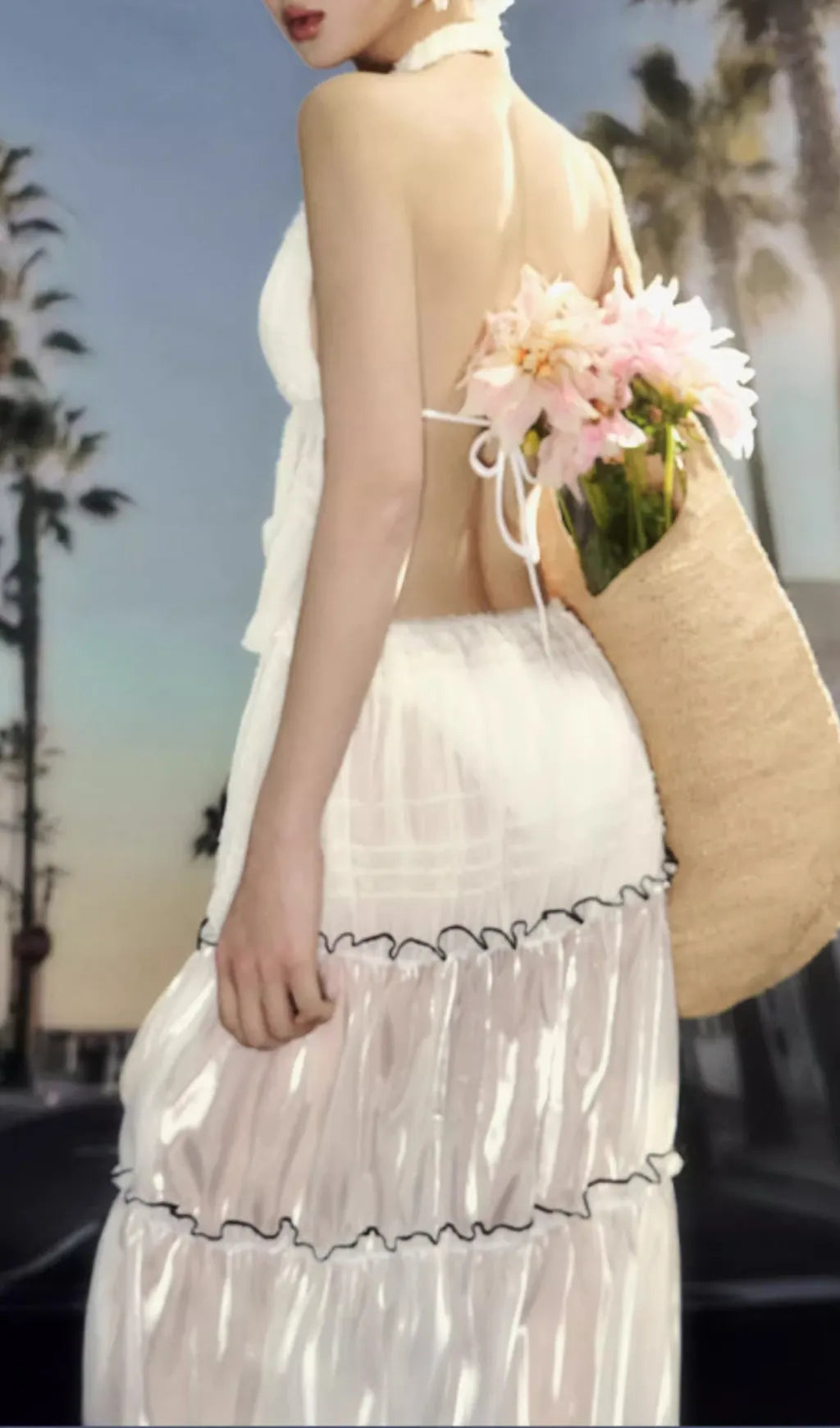 Devrim White Halter Two-Piece Swimsuit Flowering Girl