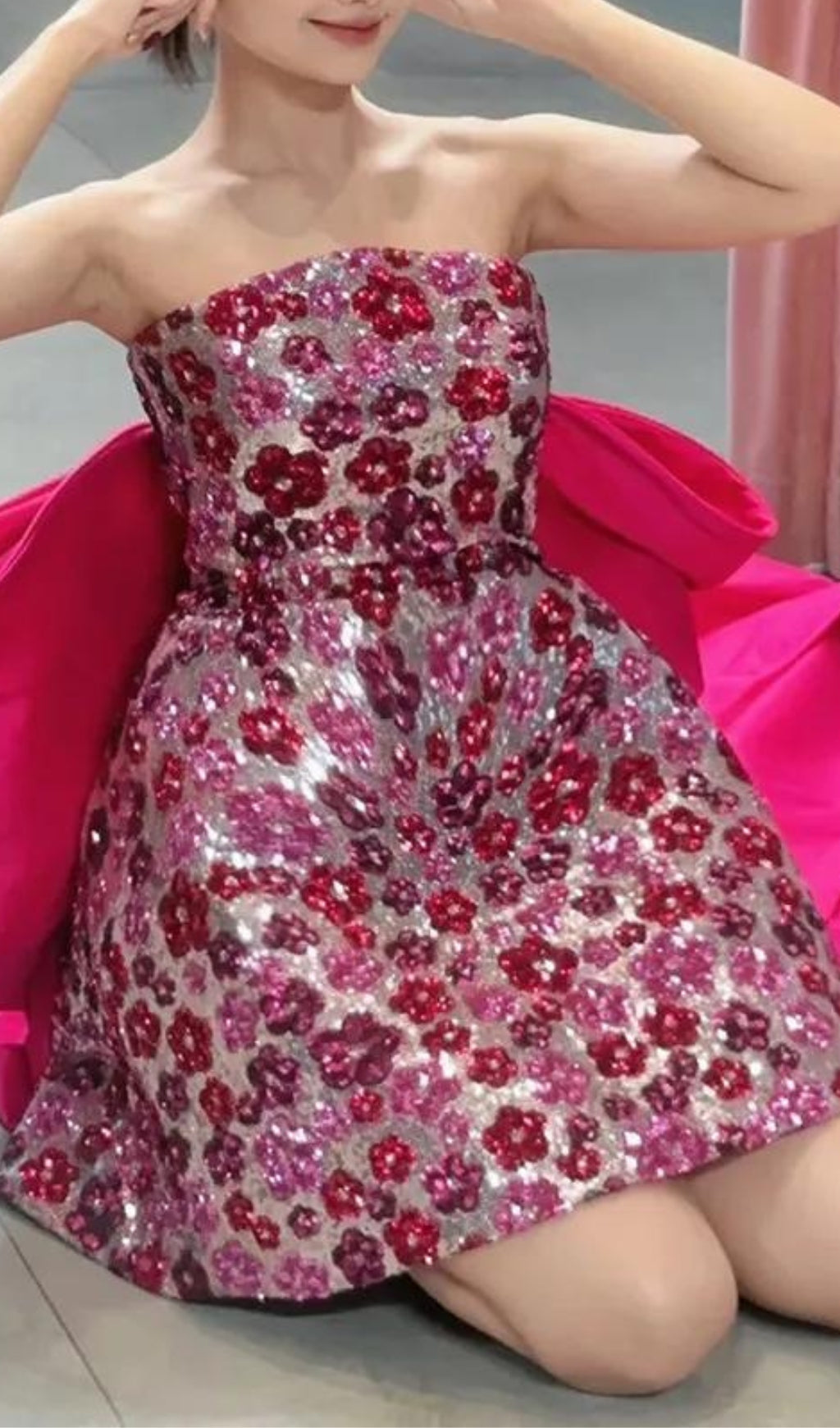 Aizah Pink Flower Sequin Mini Dress Flowering Girl