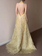 Martirio Gold Halter Maxi Dress Flowering Girl