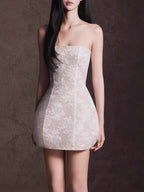 Myah Strapless Lace Mini Dress With Cape