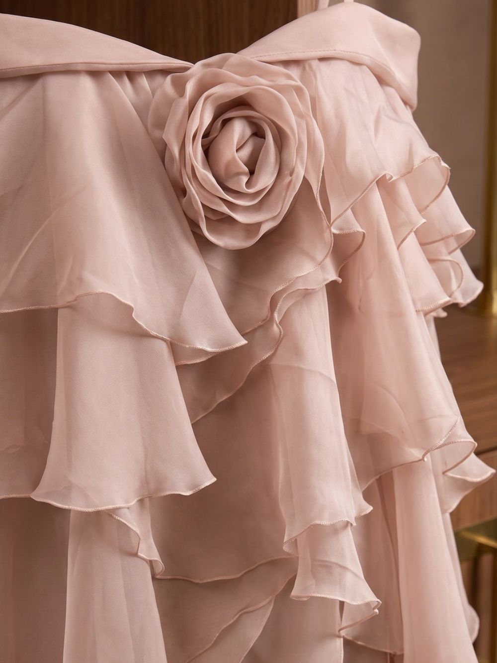 Dusty Pink Chiffon Flowing A-Line Gown with High Slit Flowering Girl