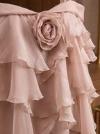 Dusty Pink Chiffon Flowing A-Line Gown with High Slit Flowering Girl