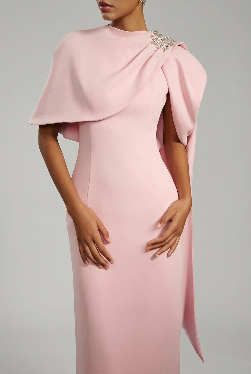 Myna Pink Maxi Dress With Cape