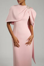 Myna Pink Maxi Dress With Cape