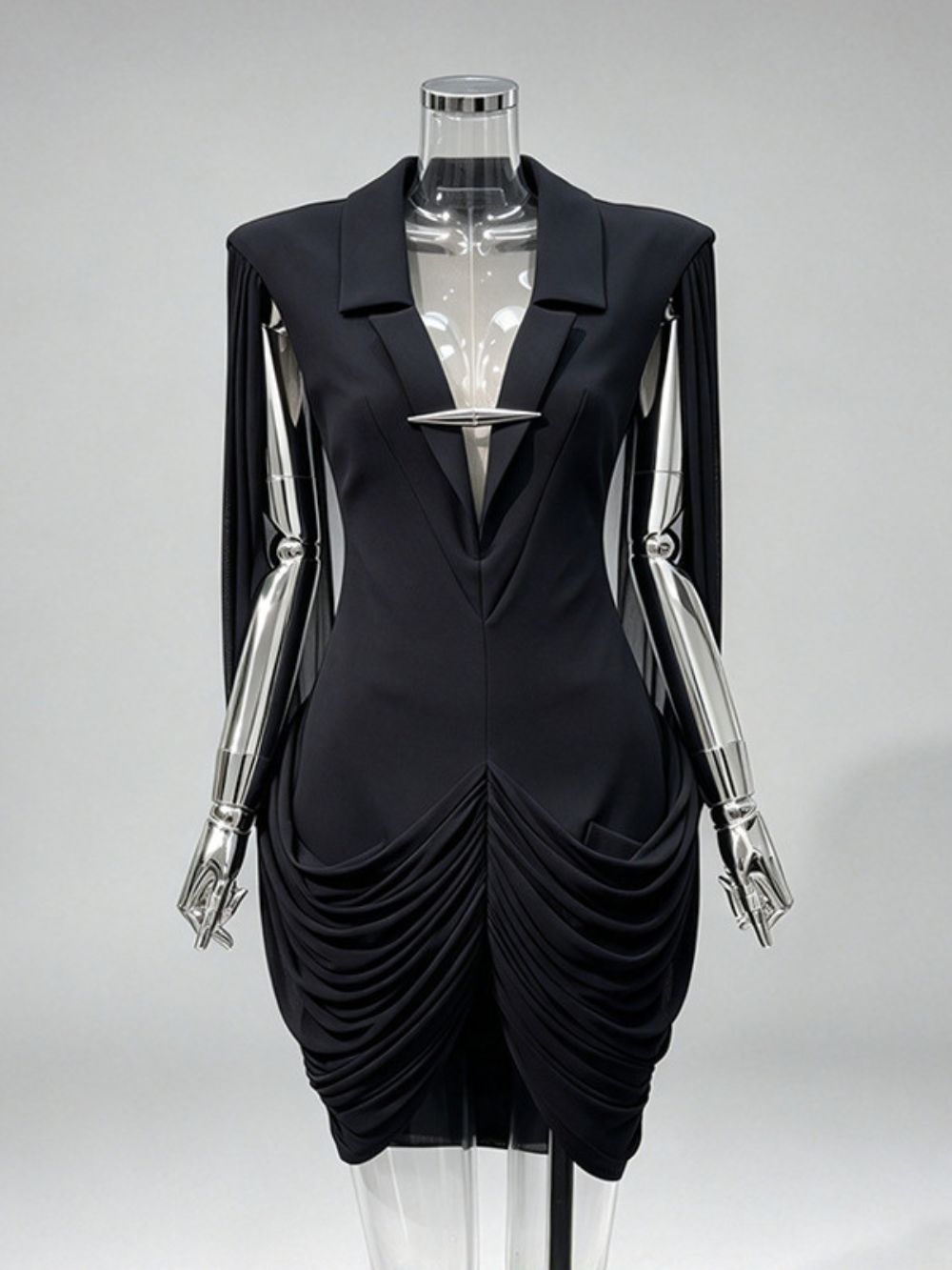 Murphy Black Ruched Bodysuit Mini Dress