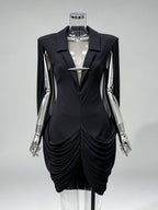 Murphy Black Ruched Bodysuit Mini Dress