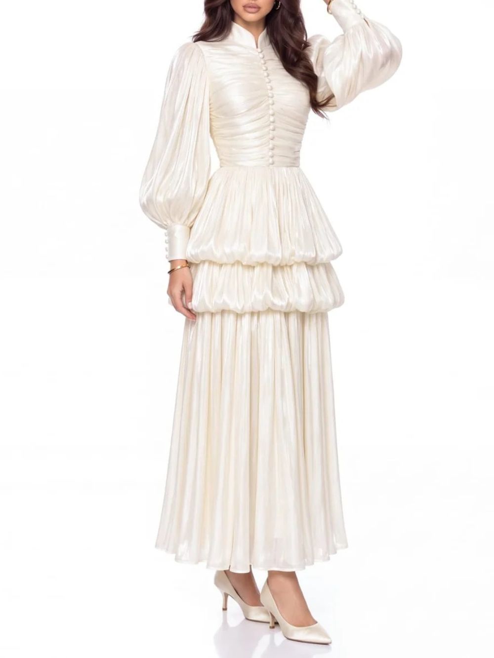 Yulvex Balloon Sleeve Tiered Maxi Dress Flowering Girl