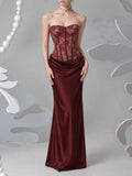 Myli Strapless Lace Ruched Maxi Dress