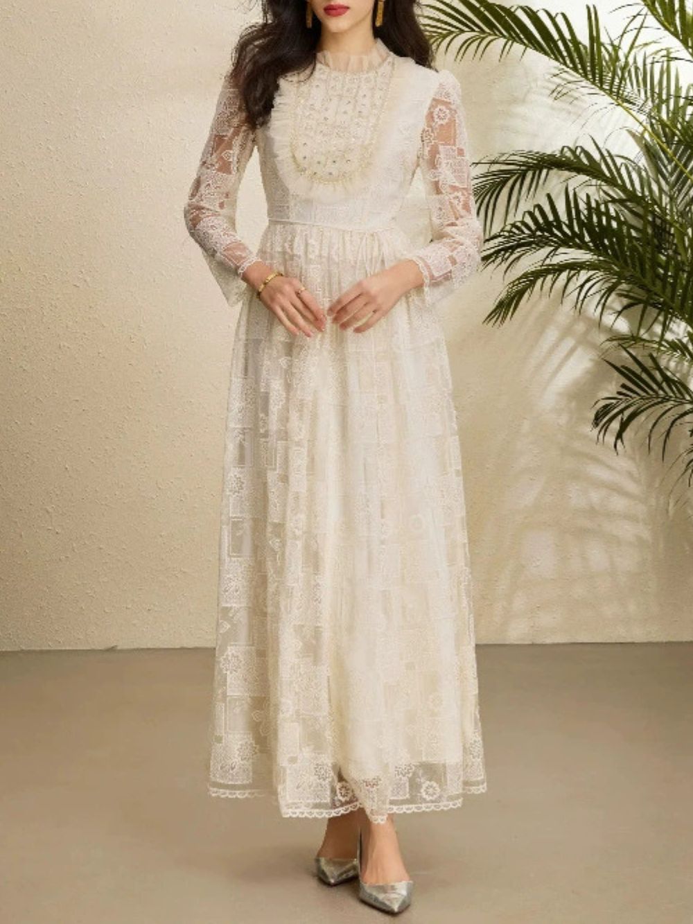 Cream Lace A-Line Maxi Dress Flowering Girl
