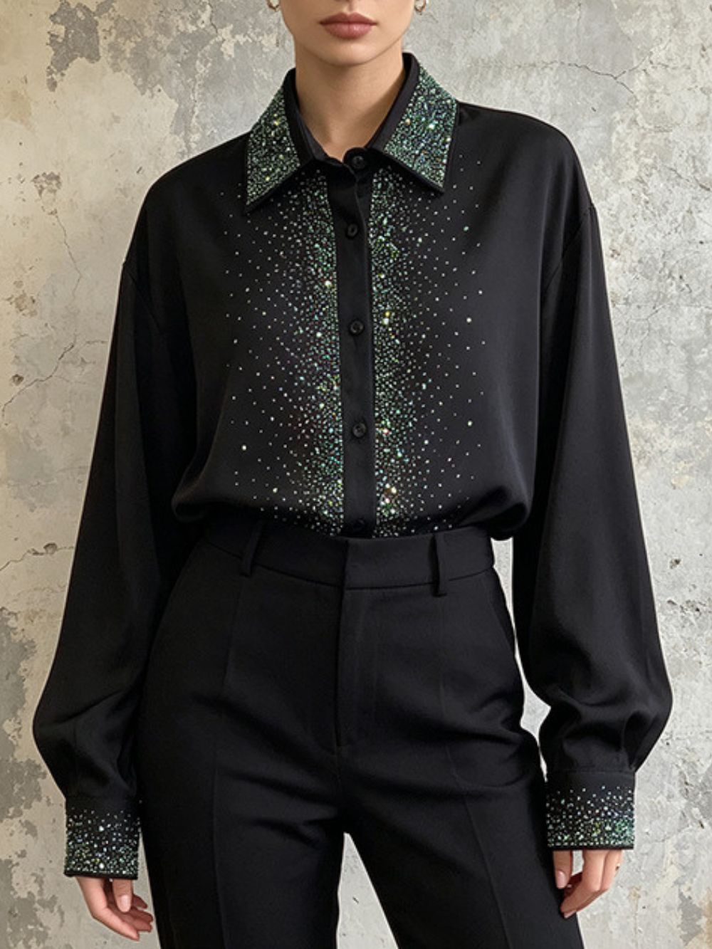 Missy Black Diamante Long Sleeve Shirt