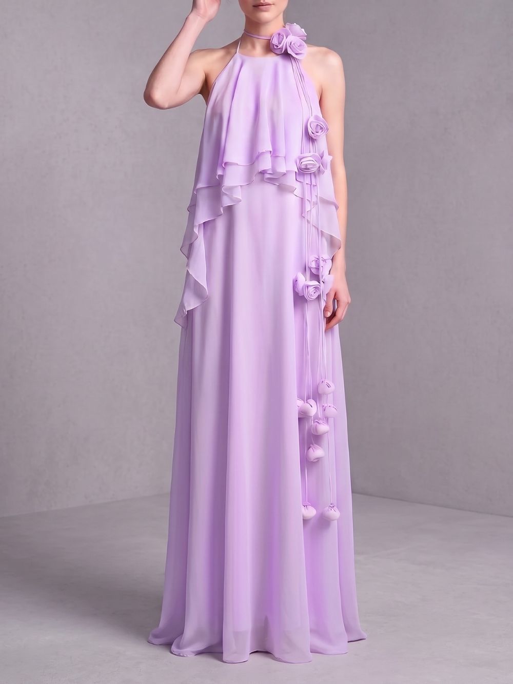 Myriam Purple Halter Flower Maxi Dress