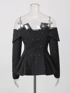Naarah Off-Shoulder Beaded Blazer