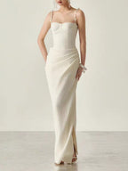 Myer White Spaghetti Ruched Maxi Dress